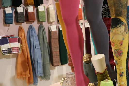 Womens tights displayed at pop up shop.