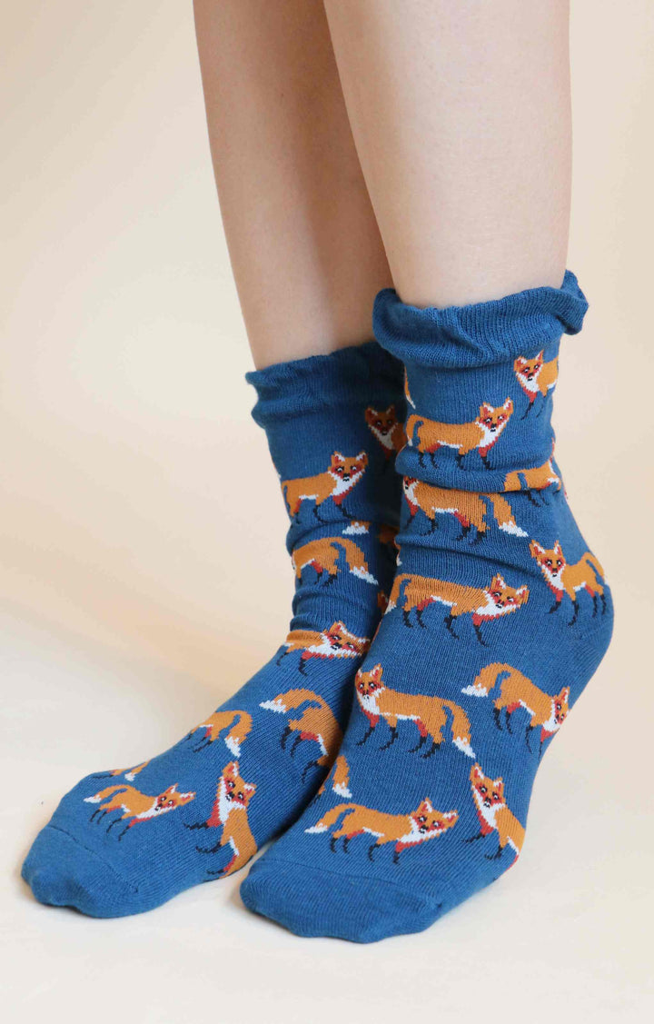 Fox pattern on crew socks