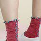 TABBISOCKS brand Ruffle Line Crew Socks in Pink with light blue point color