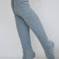 Female leg wearing TABBISOCKS brand Scrunchy Over the Knee Socks, knee-length knee socks in Grey color