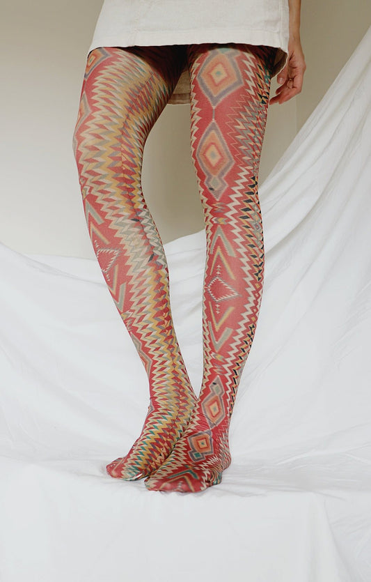 Swirly Abstract Funky Vintage Patterned Printed Tights Trippy 60's 70's  80's Boho Alternative Print Festival Pantyhose -  Australia