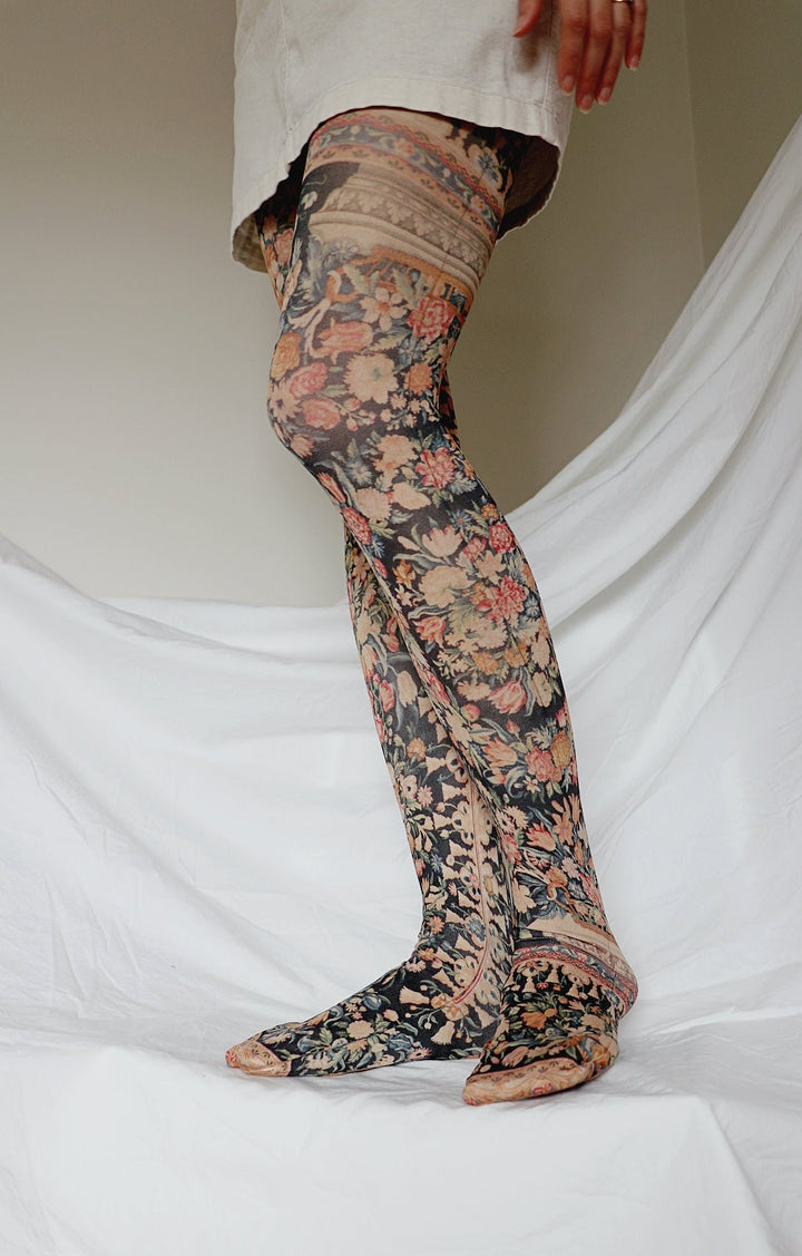 Savonnerie art on tights.