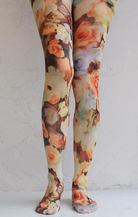 TABBISOCKS brand Radiant Roses Floral Printed Tights in a reddish-brownish color with roses throughout