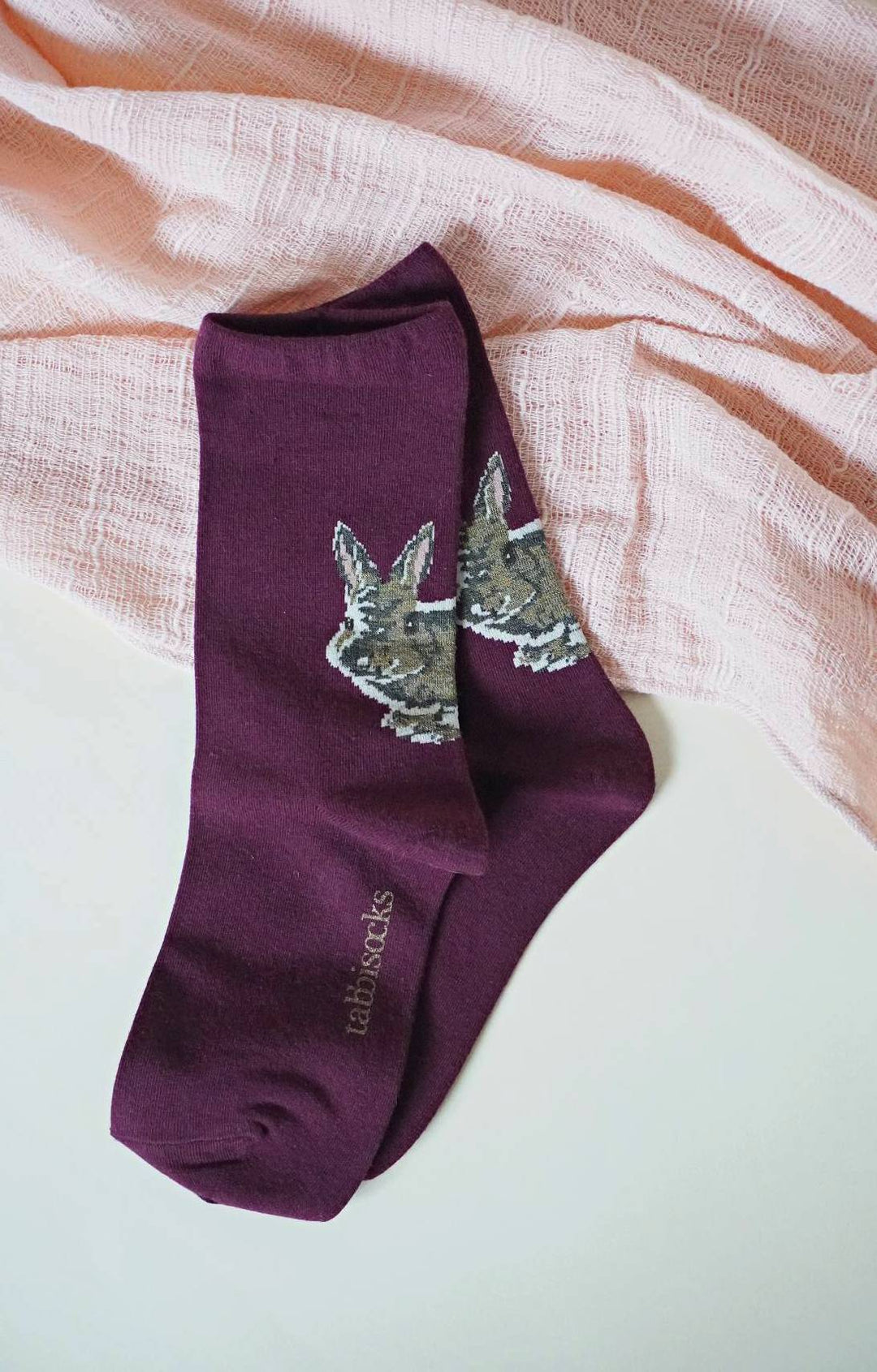 Wine Red Colored socks with bunny