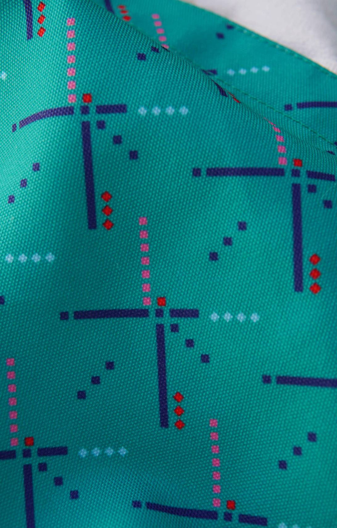 Teal pdx carpet fabric with geometric pattern