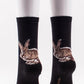 TABBISOCKS brand Animal Rescue Pairs Bunny Rabbit Socks in black fabric with brown rabbit illustration on the back