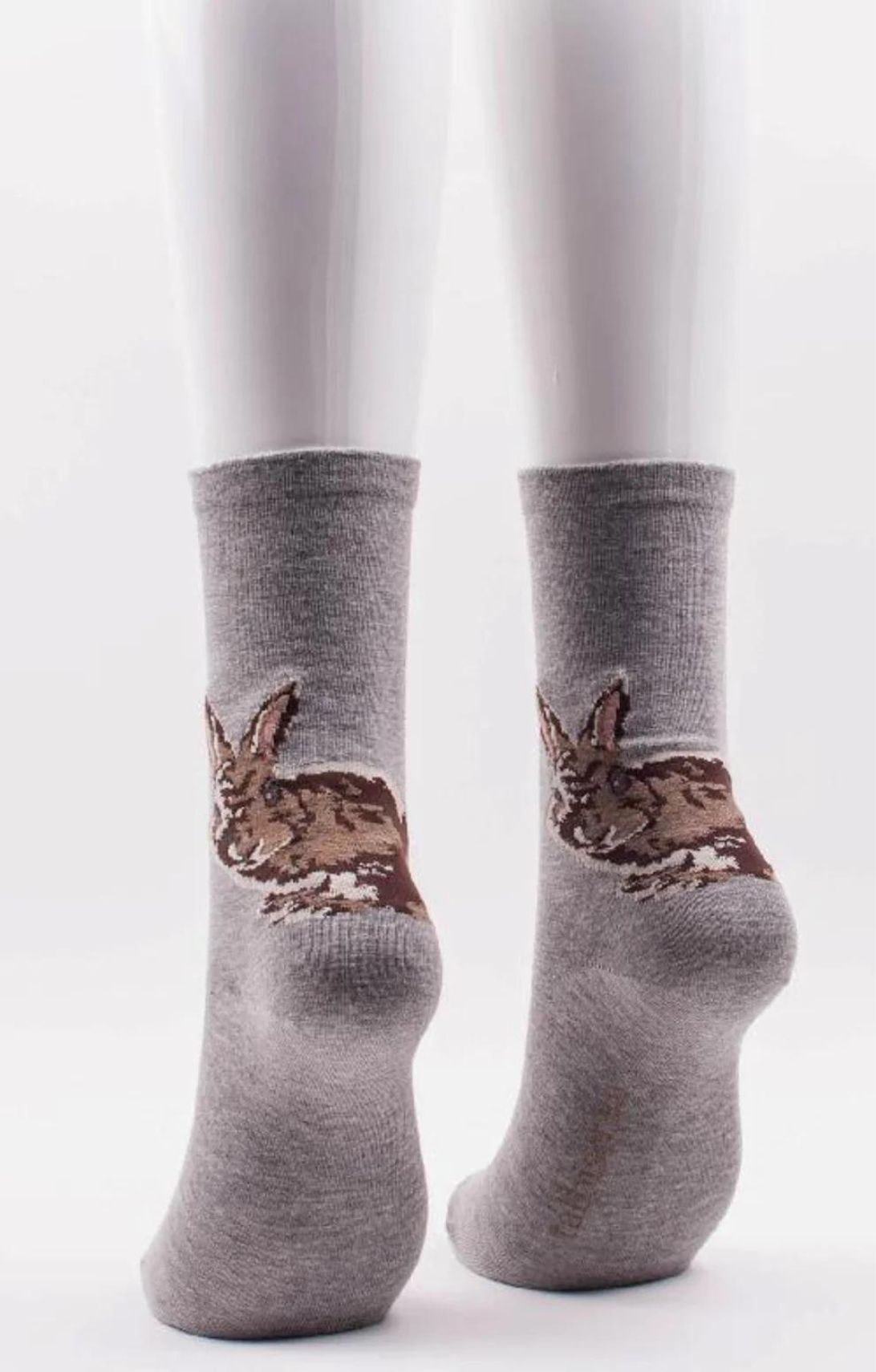 TABBISOCKS brand Animal Rescue Pairs Bunny Rabbit Socks in grey fabric with brown rabbit illustration on the back