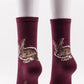 TABBISOCKS brand Animal Rescue Pairs Bunny Rabbit Socks in Merlot fabric with brown rabbit illustration on the back