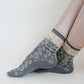 TABBISOCKS brand Golden Paisley Socks in MIDDLE GREY, gray color with gold Persian-like pattern embroidery