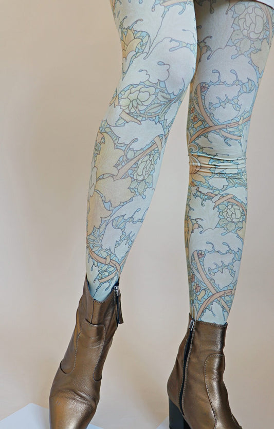 ST Jame's place from the William Morris collection of the TABBISOCKS brand, with a unique floral pattern and overall light blue in color